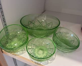 Antique green glass dessert/salad set