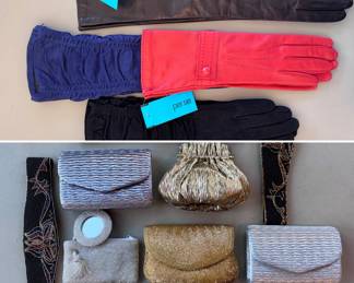 Dressy leather gloves and bling evening bags