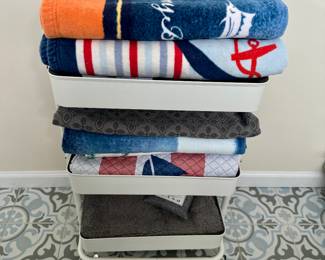 Beach Towels and Rolling Metal Cart