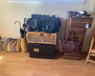 Lingerie chest, antique wooden chest and rattan chest