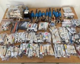 Artists' paints and brushes