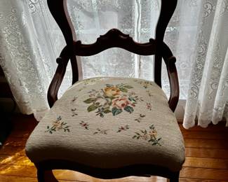 Antique Balloon Back Chair with Needle Point Seat