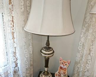 Vintage MCM Stiffel Brass Tulip Torchiere Table Lamps W/Shades!


