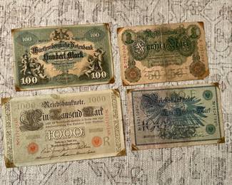 German Empire Banknotes- 1000 Mark (1910), 50 & 100 Marks (1908), & 100 Mark (1902)
