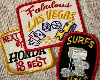 Vtg. Fabulous Las Vegas Nevada Patch Dice Slot Machine 04WJ  & Vtg. 70’s Surf’s Up Toilet Patch 