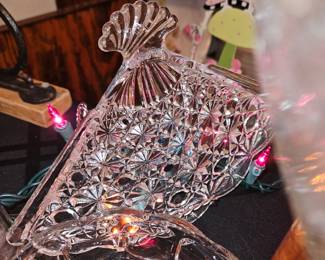 Vtg Fenton Daisy & Button Clear Glass Fan Trinket Dish!
