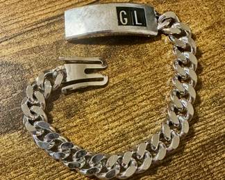 Vtg. “GL” Initialed Brushed Silver Tone ID Bracelet Anson Twin Lock 2.903.953 