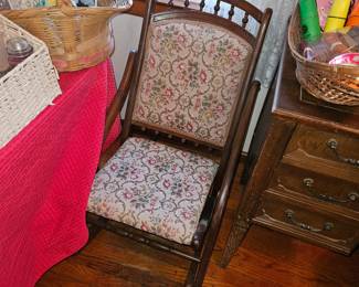 Vtg Tapestry Upholstered Folding Rocking Chair!
