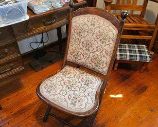 Vtg Tapestry Upholstered Folding Chair!
