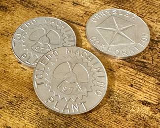 Vtg. Chrysler Corporation 1974 Toledo Machining Plant Promotional Token #E713 - Set of 3!