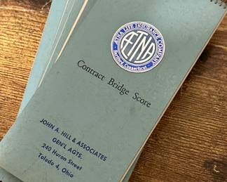 Vtg. Blue Contract Bridge Score Pads Aetna Life Insurance Co. John A. Hill & Associates - Lot of 6!
