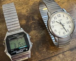 Timex Indiglo Digital Watch Stopwatch CR 2016 Cell Water Resistant Stainless Steel 30 M & Timex Indiglo Easy Reader Watch T2H451 WR 30M Expandable