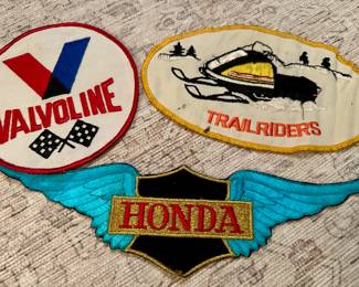 Vtg. Large Embroidered Sew On Patches - Honda Motorcycles, Valvoline Racing Oil 6” Large, & Trailriders Yamaha Snowmobile Club