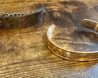 Vtg. Gold Tone Avon Virgo Bracelet/Cuff & Metal Engraved "Dusty" Bracelet 