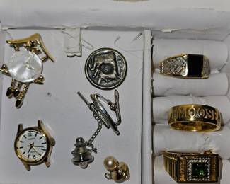 Costume Jewelry & Danbury Mint Birthstone Ring 1952 w/Initials 18K Gold Plate,  Danbury Mint Ring “Moose” 18 K Gold Plate, Danbury Mint Ring Black Onyx 18K Gold Plate!