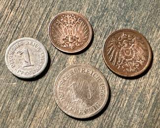 Vtg. German Empire Coins (10, 2, 1) Deutsches Reich Pfennig 1876, 1908, 1911, & 1917 - Lot of 4!