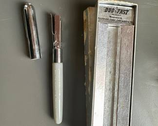 Vtg. Duo-Fast Pocket Pen Stapler Gray & Chrome Fastener Corp. USA