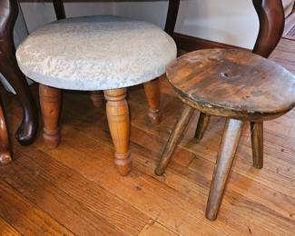 Vtg Wood Milking Stool, Vtg Upholstered Stool!

