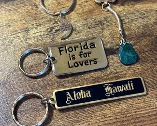 Various Vintage Keychains, including Vtg. Emerald Green Polished Stone Keychain!