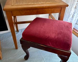 Vtg Vtg Wood Caned Vanity Bench & Queen Anne Wood Stool!