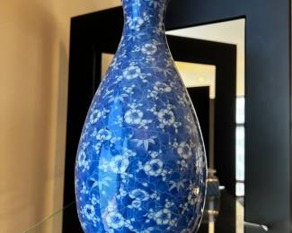 Japanese Seto Ware blue and white prunus baluster vase, Taisho Period, by Kato Yoshiku,12”h