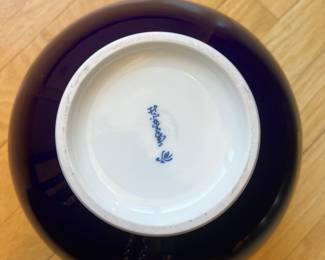 Mid 20th century Koransha Arita Japan, cobalt vase with gold and silver orchids 7 “h x 8”w