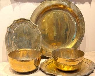 Collection of Solid Brass Platters and Bowls $250