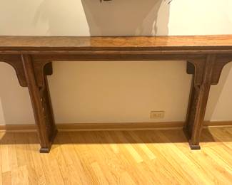 Chinese Carved Wood Altar Table with Fretwork and Everted Flanges (38”h x 79”w  x 12”d ) $3000 (100 lbs)