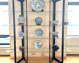 Biliotheque Artelano." Design Presentation Shelf. Zig-Zag Italian Metal and Glass (79”h x 78”w x 16”d) $2500 (150 lb)