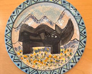 Signed Art Pottery Ceramic Rhino Plate
(10” Diameter) $50 (2 lb)