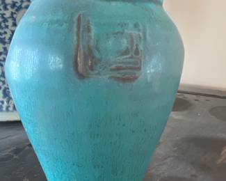 Pewabic pottery ceramic vase turquoise 6.5”h 2004 Detroit MI $60 Aprox 2lb
