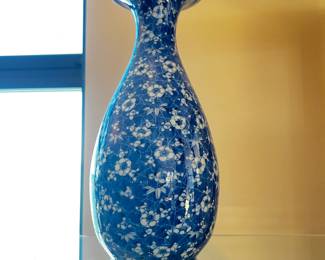 Japanese Seto Ware blue and white prunus baluster vase, Taisho Period, by Kato Yoshiku,12”h