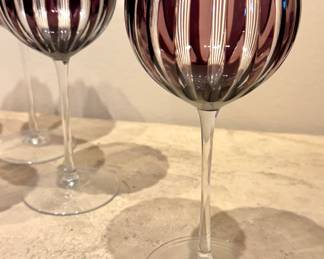 Joanna Castille (10) Amethyst Cased Cut To Clear Crystal Balloon Stemware $600
