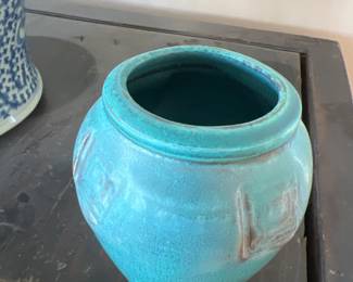 Pewabic pottery ceramic vase turquoise 6.5”h 2004 Detroit MI $60 Aprox 2lb