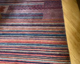 Red striped handwoven Kilim Rug signature waved into design, 106“ x 66” cut pile
$1000 Aprox 20 lbs