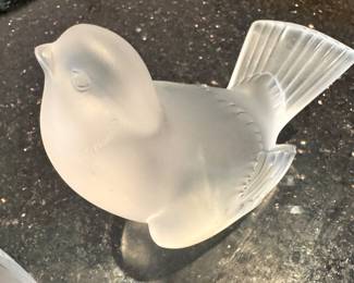 Pair of Lalique Crystal Frosted Sparrows (10”w x 10”d) $125 (5lb) (one sparrow chipped)