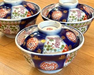 Imari 3 Bowl with Lids 6 pc 6” diameter x 4”h /Set(12”w x 12”d) $150 @6 lb
