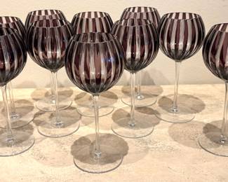 Joanna Castille (10) Amethyst Cased Cut To Clear Crystal Balloon Stemware $600