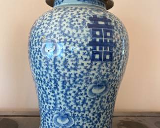 Antique Chinese blue and white porcelain temple jar with lid floral motive 19 century 18 inches high $1000 Aprox 20lb