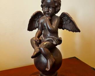 Pottery composite (resin?)sculpture of Cupid Cherub
12”h x 7”w x 5”d
$40