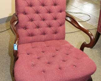 Item 18 Burgundy and Wood Fabric Chairs 2 Avail