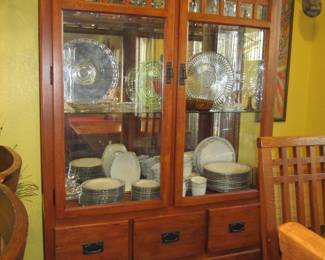 Mission Style Lighted China Cabinet