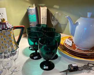 Mexican Pottery Plate, Glass Sets