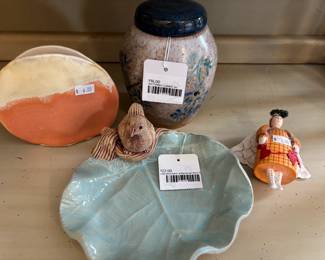 Art Pottery Lidded Jar, Leo and Karin Villaroman Bird Dish