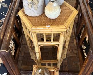 Rattan Plant Stands, and Tables, Vases