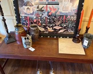 Art Pottery Vase, Candlestick holders, Art Pottery Owl