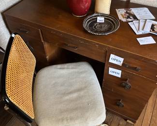 Desk, Vintage Chair, Moroccan Pottery Vase, Duck Plate