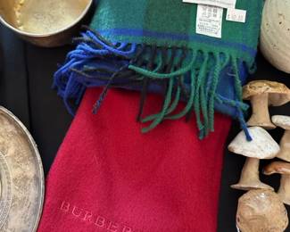 Burberry cashmere scarf, Elgin cashmere scarf, jaded earrings