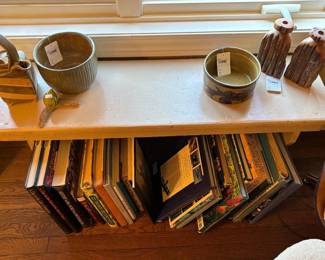 Books, Floral Studio Pottery Bowl, Live Edge Candleholder