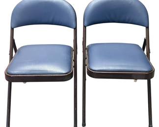 Pair of Blue Vinyl Folding Chairs